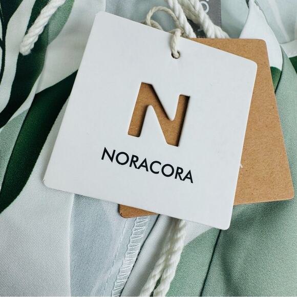 Noracora  Maxi Long Dress V-Neck Green Leaves Print Flowy Modest Size XXL New - Picture 9 of 13